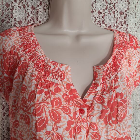 NWT Faded Glory pink white floral print peasant blouse size medium - Picture 2 of 10